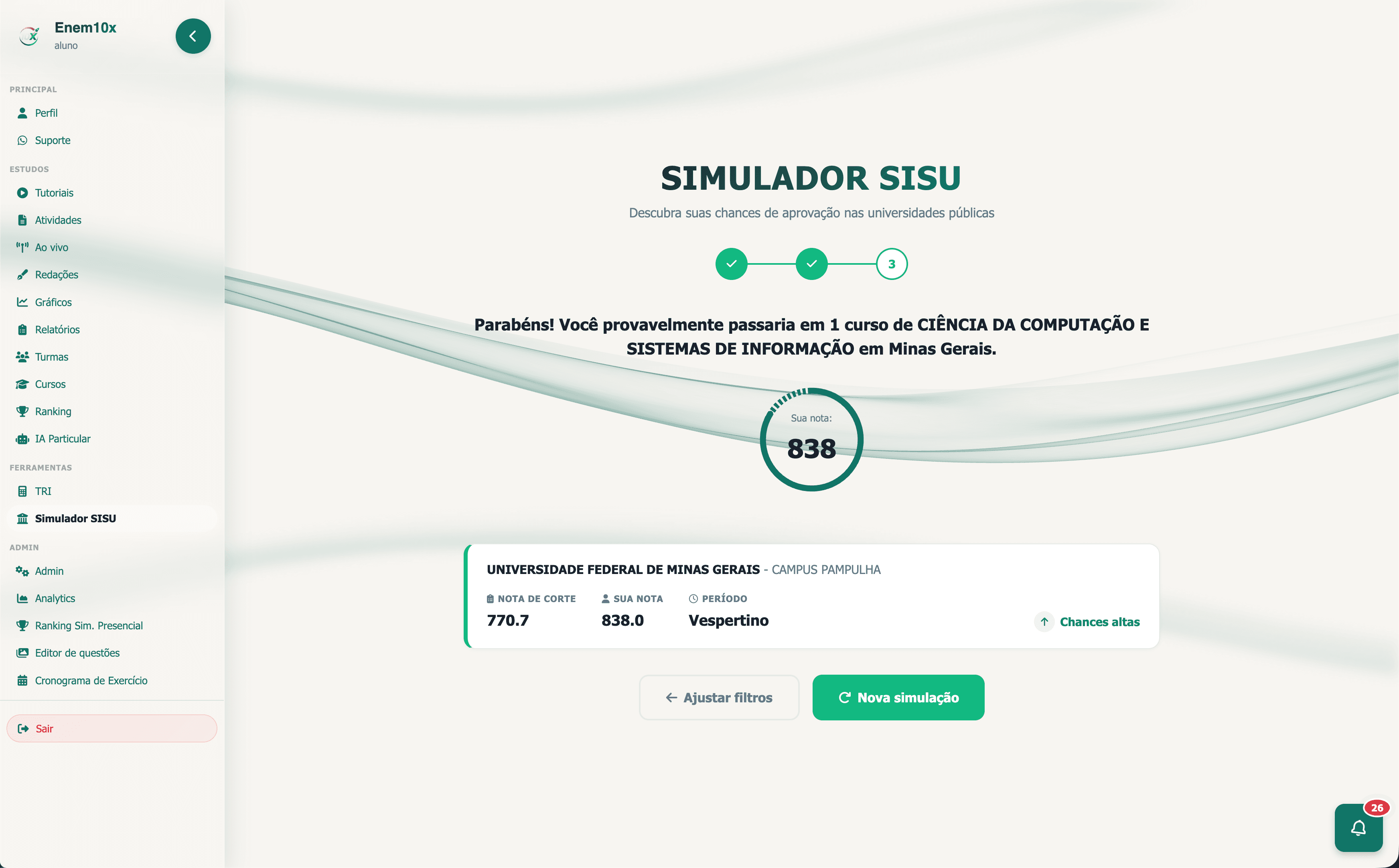 Simulador SISU na plataforma Enem10x